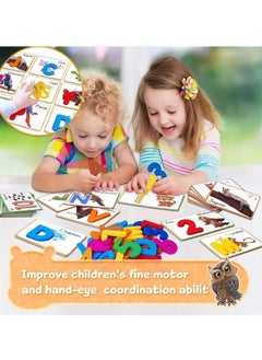 Generic Early Childhood Education Toys, Numbers and Alphabets Flash Cards Set   ABC Wooden Letters and Numbers Animal Card Board Matching Puzzle for Kids Age 3 4 5 Preschool and Up Years  - Image 5