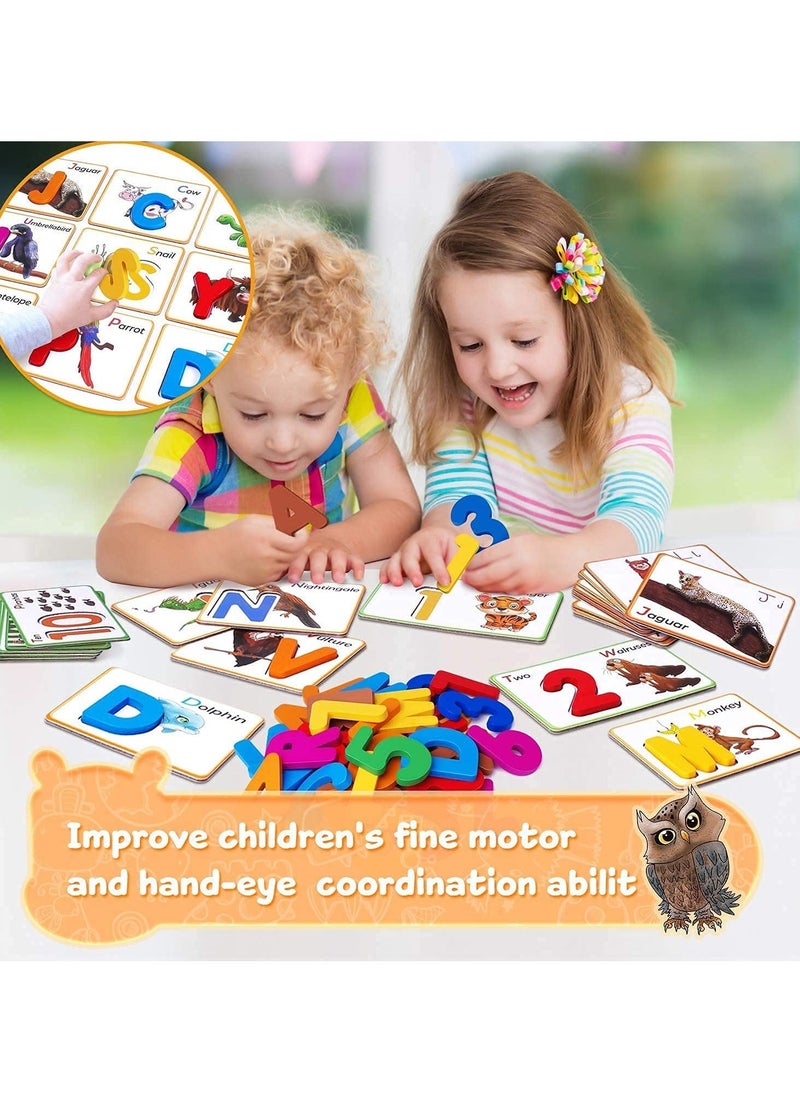 Early Childhood Education Toys, Numbers and Alphabets Flash Cards Set   ABC Wooden Letters and Numbers Animal Card Board Matching Puzzle for Kids Age 3 4 5 Preschool and Up Years  - Image 5