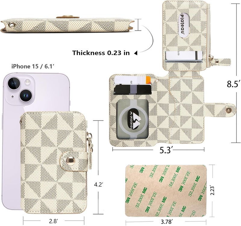 M-Plateau Phone Wallet Stick On, Credit Card Holder for Women Attachable 3M Sticker,Phone Card Holder Compatible with iphone 15 pro case and Most Smartphones (off White) - Image 2