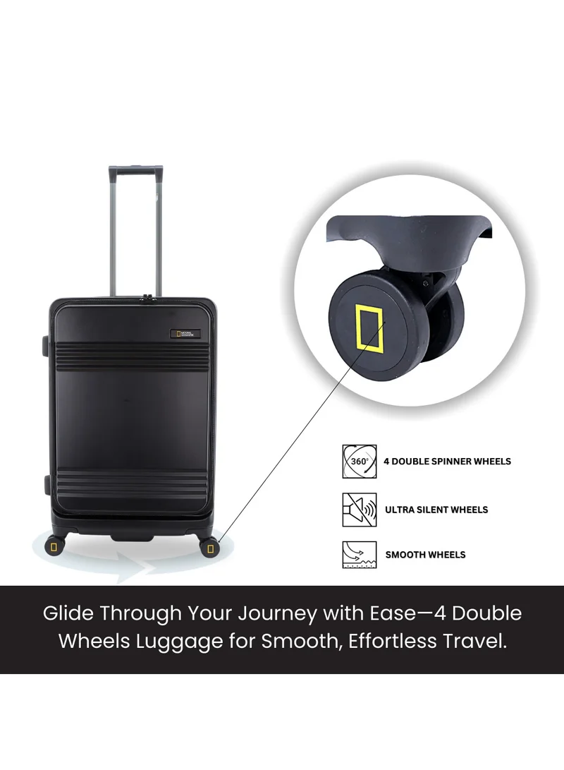 NATIONAL GEOGRAPHIC National Geographic Lodge Check-In Medium Travel Suitcase, 100% PC Durable Featherweight Hard Shell Expandable Luggage, 4 Double Wheel, TSA Lock Trolley Bag Black (60 cm/24 Inch).
