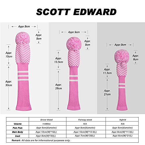 Scott Edward Personalized Knit Golf Club Covers 4 Counts for Woods and Driver Fit Max Drivers Fairways Hybrids/Utility Big Pom Pom Customized Patterns Decorate Golf Bags - Image 3