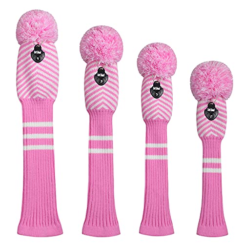 Scott Edward Personalized Knit Golf Club Covers 4 Counts for Woods and Driver Fit Max Drivers Fairways Hybrids/Utility Big Pom Pom Customized Patterns Decorate Golf Bags - Image 2