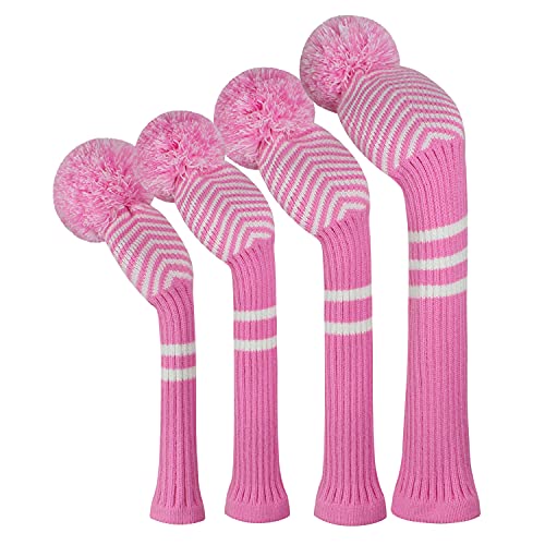 Scott Edward Personalized Knit Golf Club Covers 4 Counts for Woods and Driver Fit Max Drivers Fairways Hybrids/Utility Big Pom Pom Customized Patterns Decorate Golf Bags - Image 1