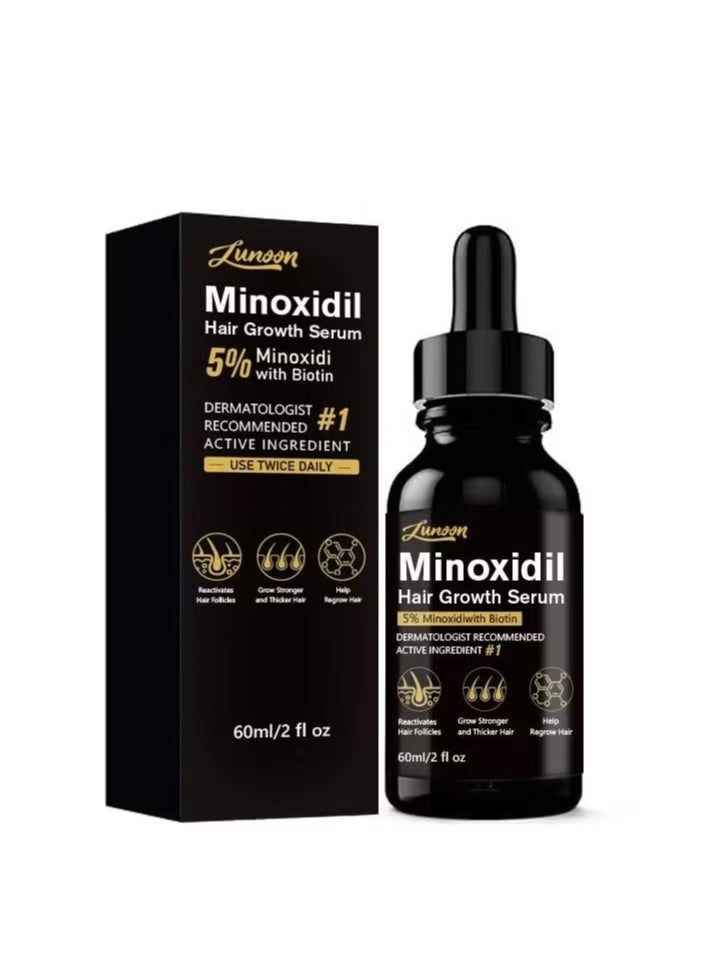 LUNOON 5% Minoxidil Hair Growth Serum for Men With Biotin & Panthenol, Men Beard Growth with Biotin and Minoxidil Extract Serum for Hair Loss, Thinning and Faster Regrowth Treatment  - Image 1