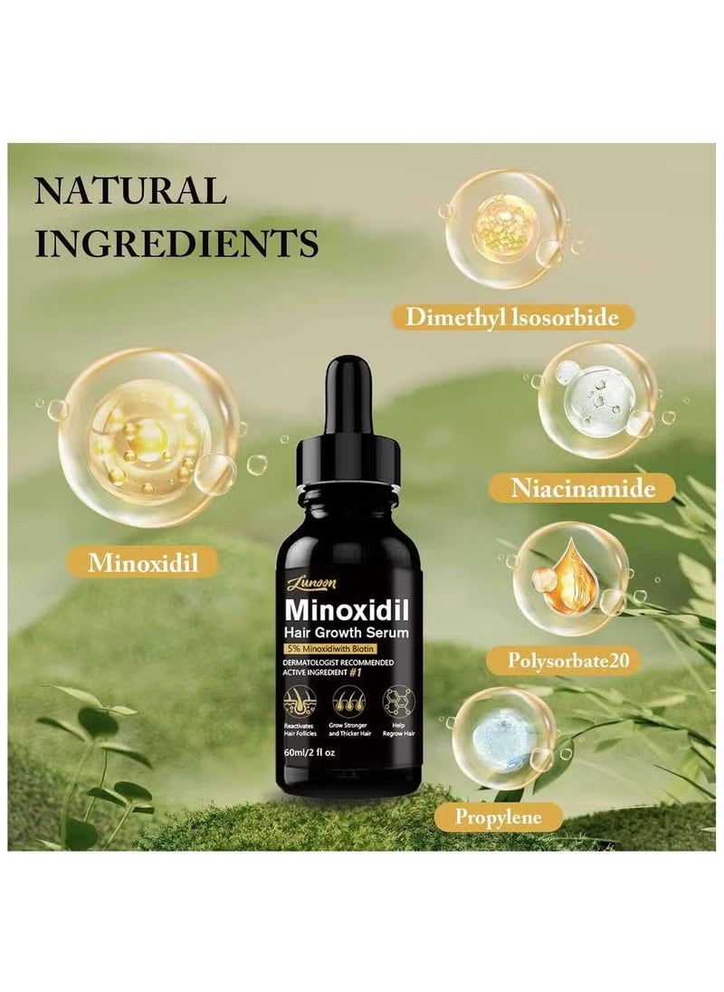 LUNOON 5% Minoxidil Hair Growth Serum for Men With Biotin & Panthenol, Men Beard Growth with Biotin and Minoxidil Extract Serum for Hair Loss, Thinning and Faster Regrowth Treatment  - Image 3
