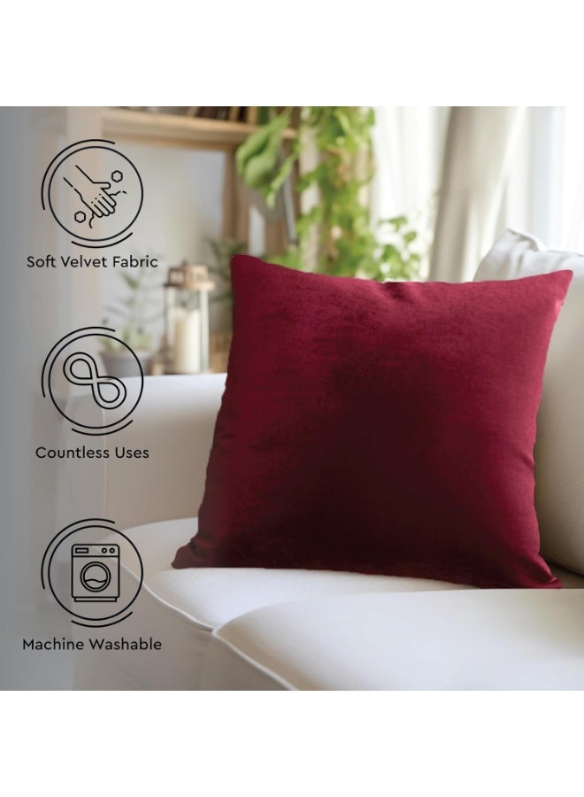 عبوة من غطاءي وسادة مخمليين مربعين، مقاس 45 × 45 سم، ناعمة وسميكة، مناسبة لغرفة النوم وغرفة المعيشة (أحمر داكن). - Image 2