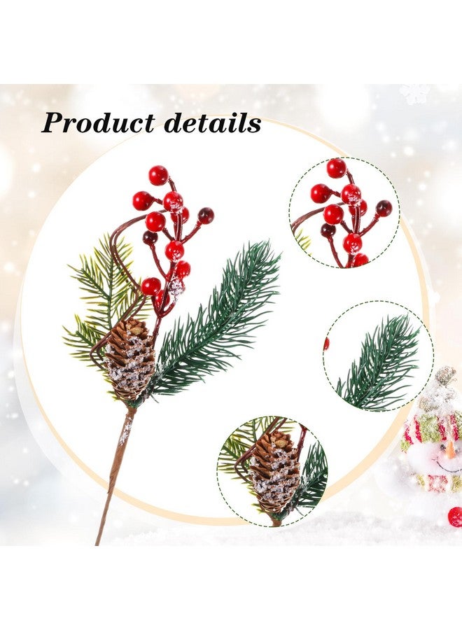 WILLBOND WILLBOND 24 Pcs 12 Inch Large Artificial Christmas Tree Picks 8 Styles Red Berry Pine Picks Assorted Spray Berry Branches Holly Pine Stems with Pinecones for Xmas Crafts Festive Home  - Image 4