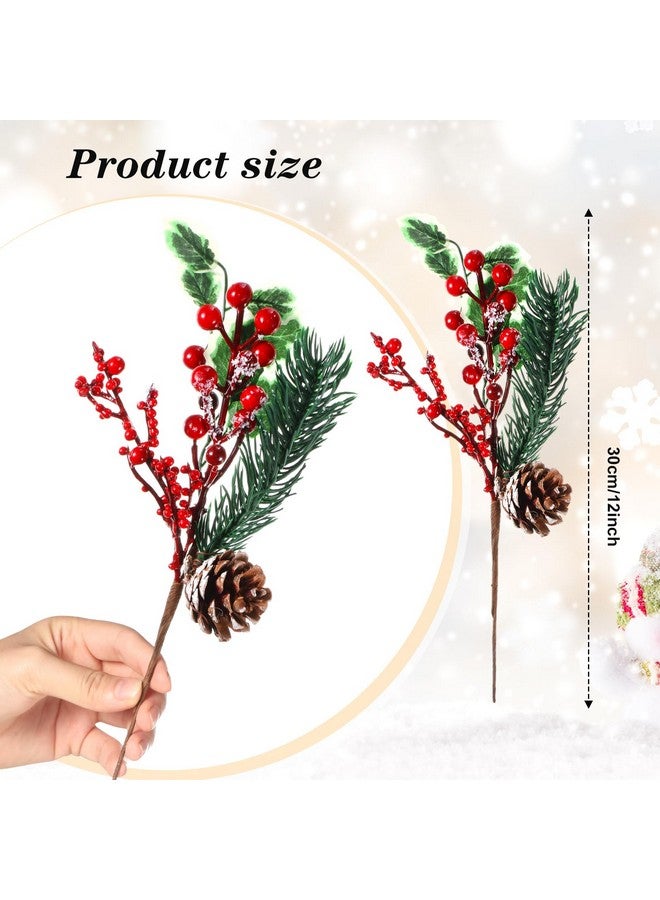 WILLBOND WILLBOND 24 Pcs 12 Inch Large Artificial Christmas Tree Picks 8 Styles Red Berry Pine Picks Assorted Spray Berry Branches Holly Pine Stems with Pinecones for Xmas Crafts Festive Home  - Image 3