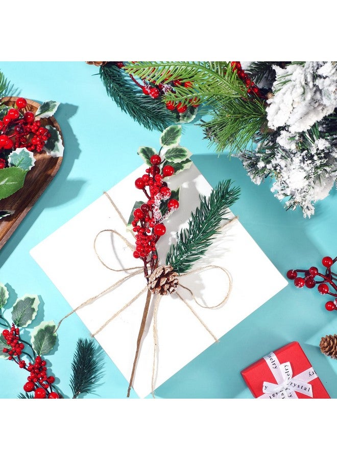 WILLBOND WILLBOND 24 Pcs 12 Inch Large Artificial Christmas Tree Picks 8 Styles Red Berry Pine Picks Assorted Spray Berry Branches Holly Pine Stems with Pinecones for Xmas Crafts Festive Home  - Image 5