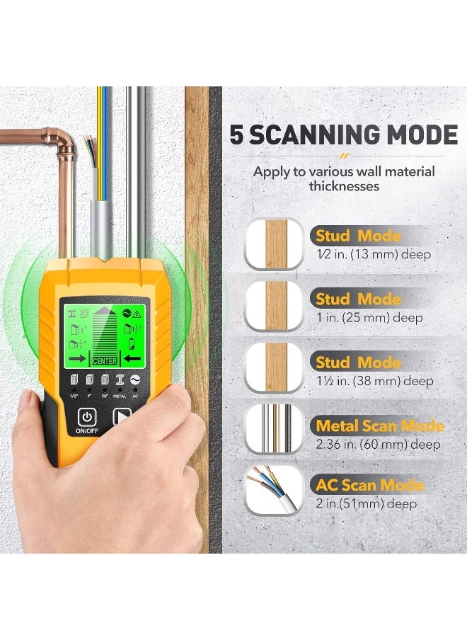 Stud Finder Wall Scanner Detector - 5 in 1 Electronic Wall Wood Metal Stud Locator Edge Center Sensor Beam for Live AC Wire Pipe Metal Lumber Joist Drywall Framing Detection