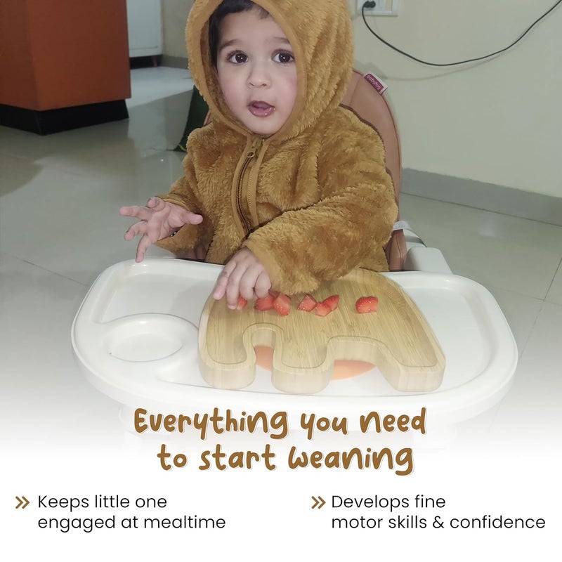StarKiddo ® Jumbo Bamboo Suction Plates for Baby and Toddler | Weaning Spoon & Fork | Non-Toxic | Super Strong Suction | Cool to The Touch | Ideal for Baby-Led Weaning (Orange, Brown) - Image 4