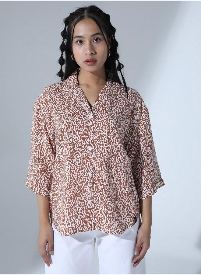 Hubberholme Multicolor Abstract Print Oversized Party Shirt for Women, Spread Collar  - Image 1