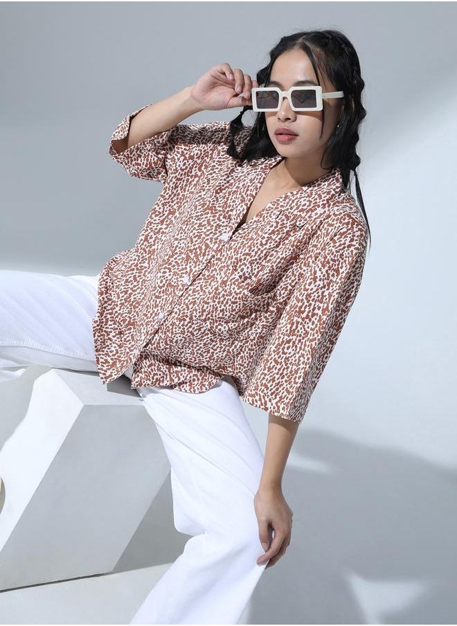 Hubberholme Multicolor Abstract Print Oversized Party Shirt for Women, Spread Collar  - Image 5