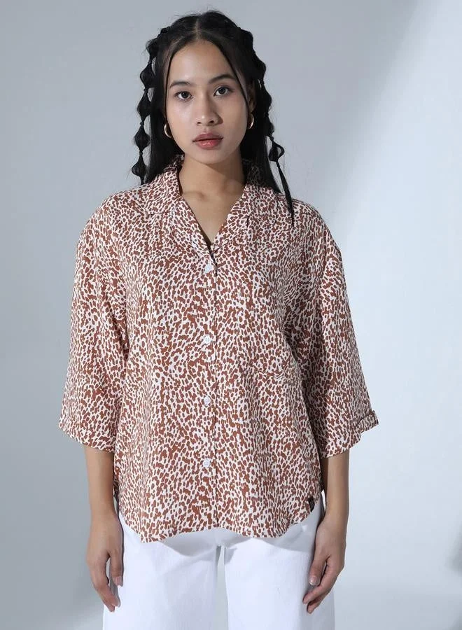 هوبرهولمي قميص نسائي واسع بطبعة تجريدية متعددة الألوان وياقة عادية