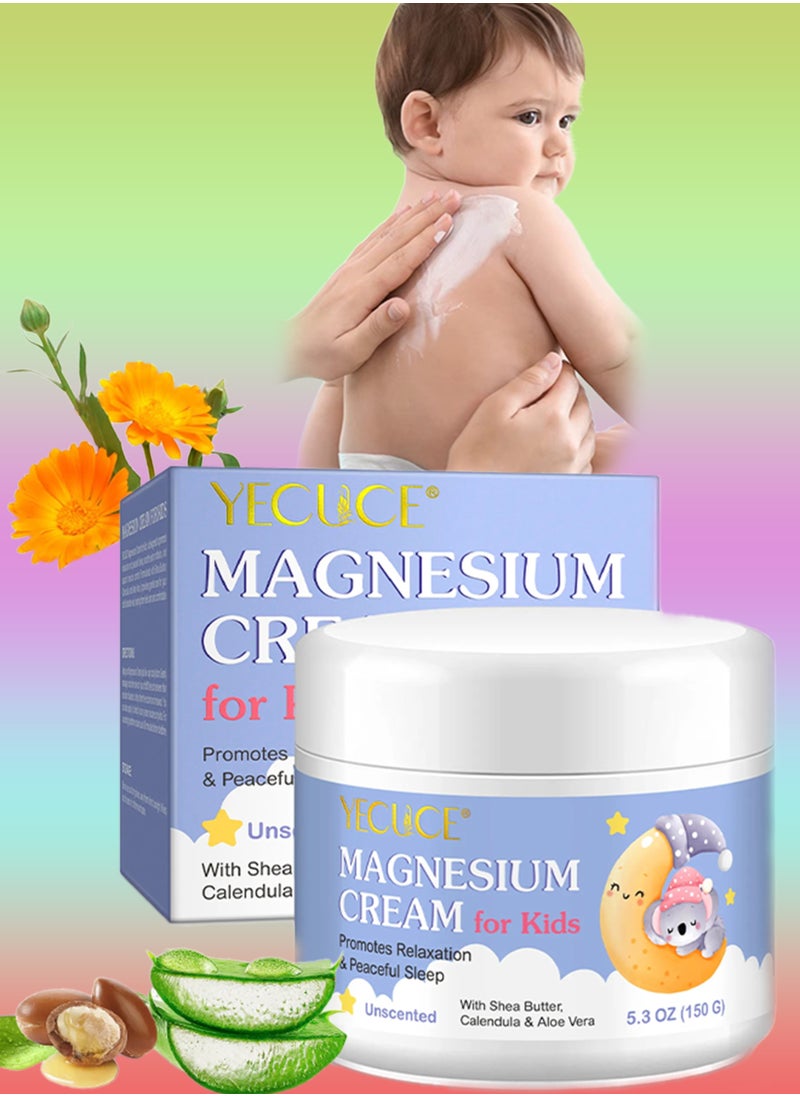 Yecuce 150g Magnesium Cream for Kids Organic Magnesium Cream for Legs Arms Chest Neck Wrist Thigh Natural Magnesium Body Lotion for Better Sleep Relief and Relaxation Pure Magnesium Body Cream  - Image 1