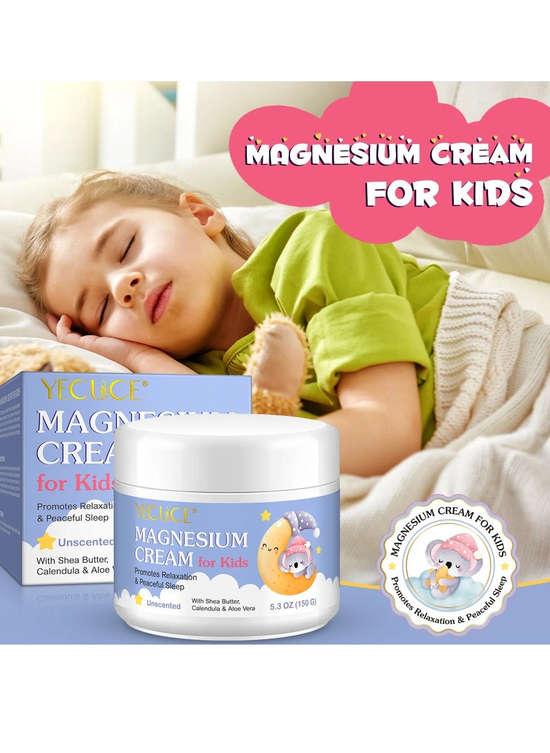 Yecuce 150g Magnesium Cream for Kids Organic Magnesium Cream for Legs Arms Chest Neck Wrist Thigh Natural Magnesium Body Lotion for Better Sleep Relief and Relaxation Pure Magnesium Body Cream  - Image 2