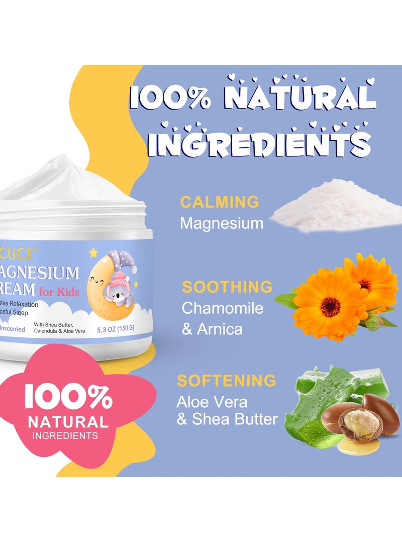 Yecuce 150g Magnesium Cream for Kids Organic Magnesium Cream for Legs Arms Chest Neck Wrist Thigh Natural Magnesium Body Lotion for Better Sleep Relief and Relaxation Pure Magnesium Body Cream  - Image 4