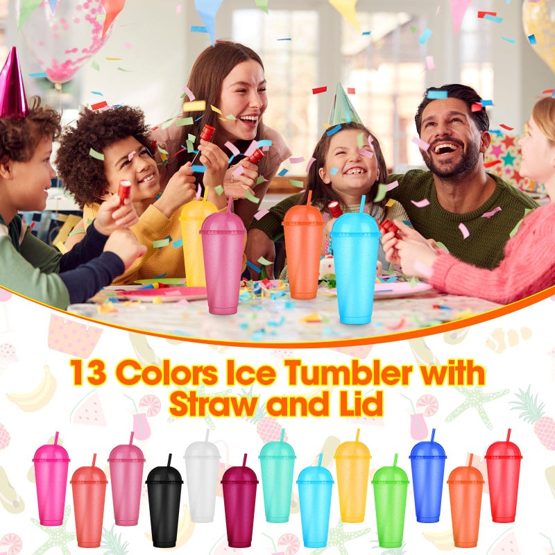 Hsei Reusable Glitter Tumbler Cups with Dome Lids and Straws 24 oz Plastic Tumbler Iced Coffee Cup Mug for Travel Birthdays Party Supplies(Bright Color,24 Pack) - Image 2