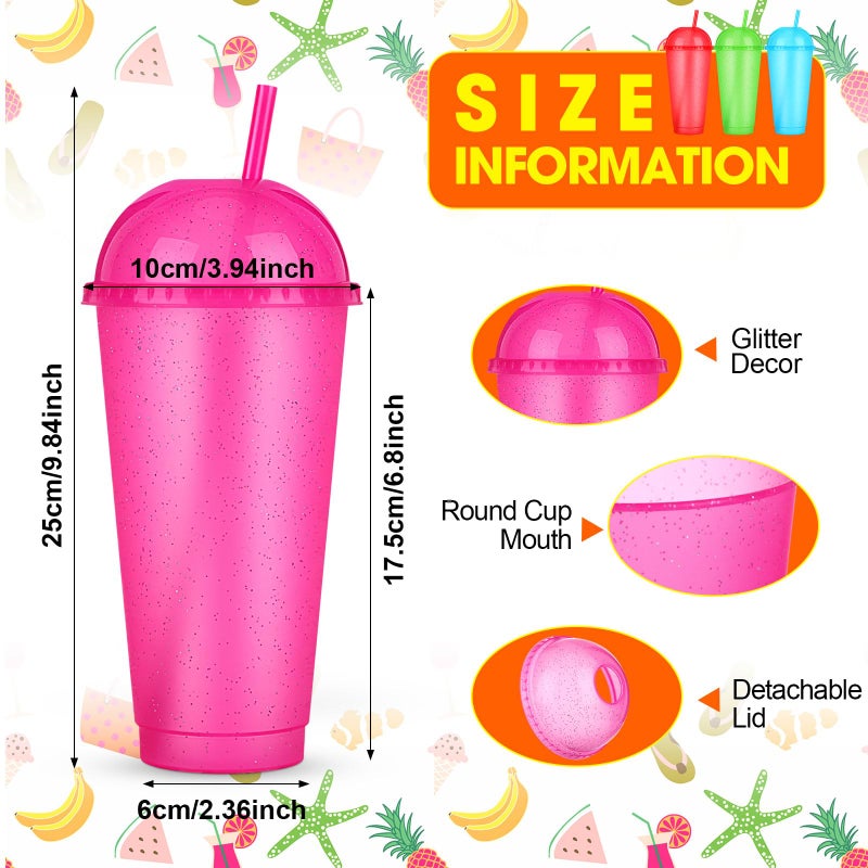 Hsei Reusable Glitter Tumbler Cups with Dome Lids and Straws 24 oz Plastic Tumbler Iced Coffee Cup Mug for Travel Birthdays Party Supplies(Bright Color,24 Pack) - Image 3