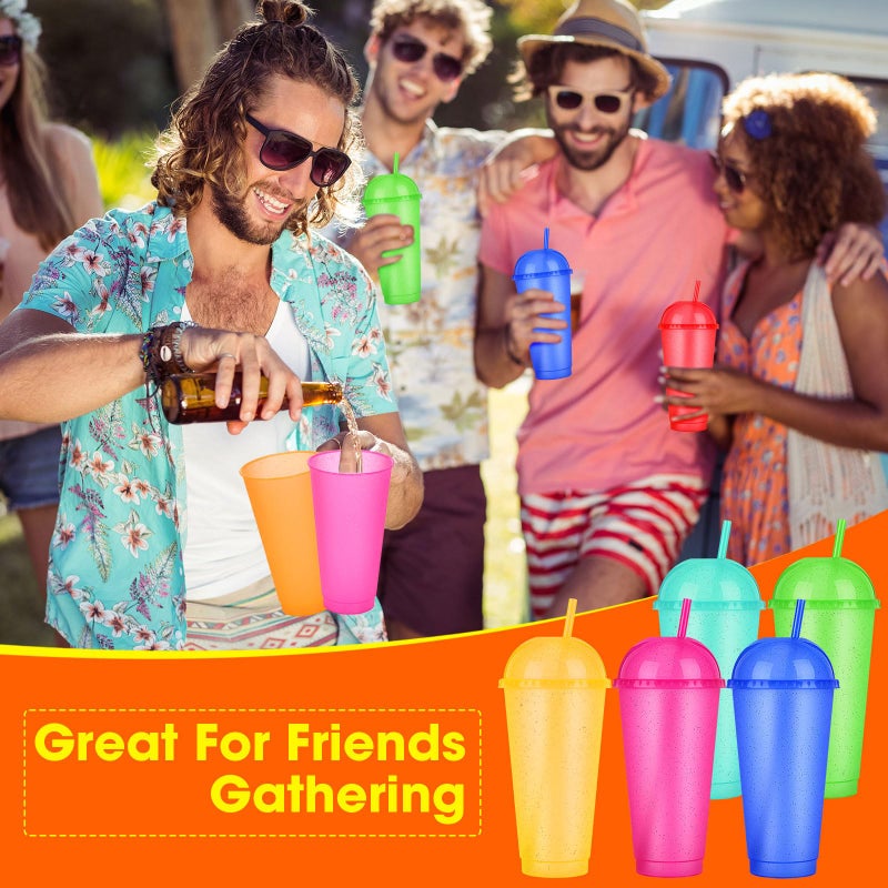Hsei Reusable Glitter Tumbler Cups with Dome Lids and Straws 24 oz Plastic Tumbler Iced Coffee Cup Mug for Travel Birthdays Party Supplies(Bright Color,24 Pack) - Image 5