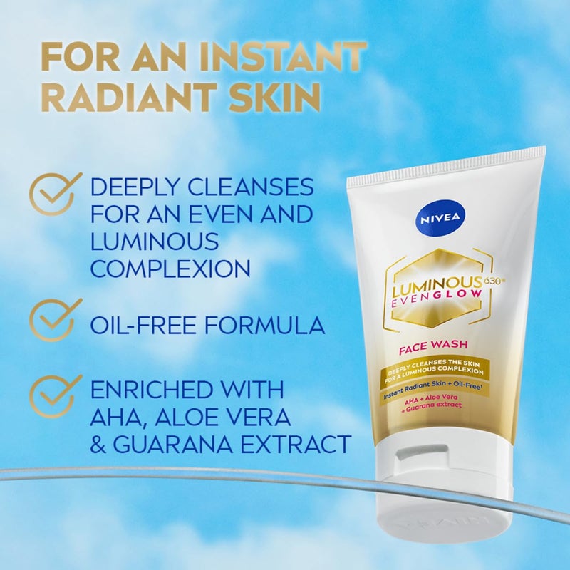 Nivea NIVEA Luminous Even Glow Face wash with an oil free formula infused with AHA Aloe vera Guarana Extracts Deeply cleanses for Normal Sensitive Skin For Women Men 50ml - Image 2