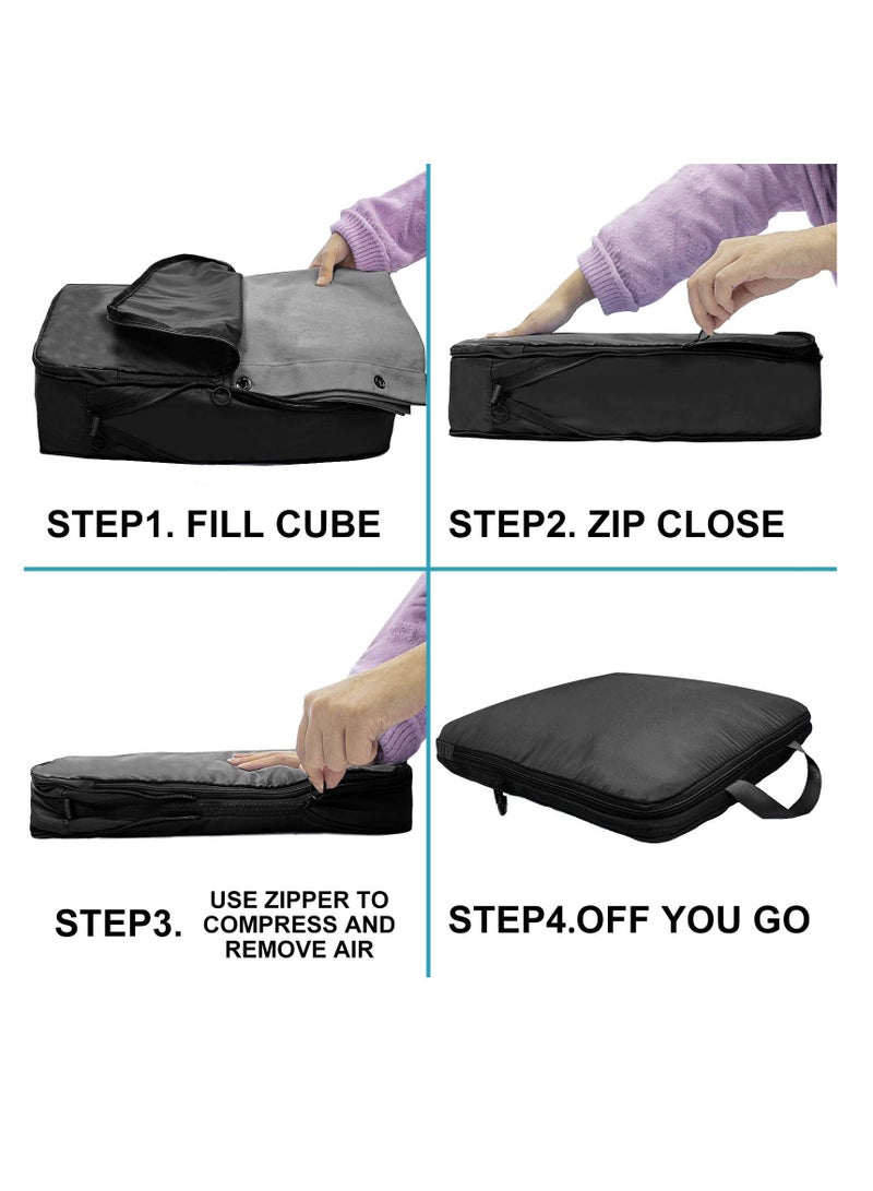 Excefore Compression Packing Cubes for Travel, 2 Pack Expandable Storage Bag, Ultralight Luggage Packing Organizers Compression Cubes for Suitcases Backpack, black - Image 4