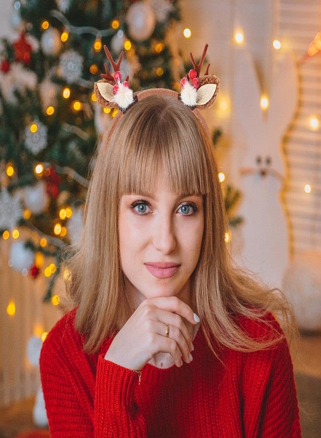Outyua Reindeer Antlers Headband Christmas Headbands Elk Ears Headwear Deer Antlers Headband for Women Holiday Hair Band (Brown) - Image 4