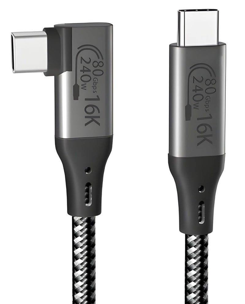 سيزمي ⌁ 80Gbps 240W Right Angle USB C Cable | TBT 5 | 240W Super Charging EPR PD 3.1 | USB4 Gen4 v2.0| 16K@60Hz | Compatible with iPhone, Samsung and More |90° USB-C 1m, Braided + Hook-and-Loop Strap - Image 1