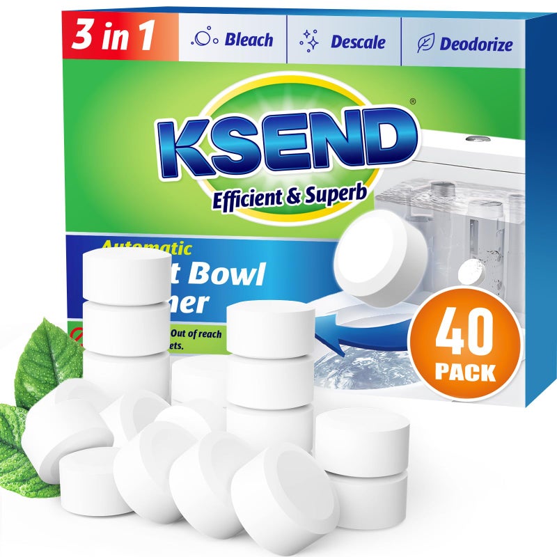 Ksend Toilet Bowl Cleaner Tablets 40 PCS - Automatic Toilet Bowl Cleaners with Bleach, Slow-Releasing Toilet Tank Cleaners for Deodorizing & Descaling - Image 1