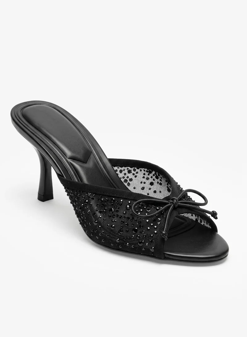 Truffle Mid Heel Rhinestone Embellished Detail Sandals