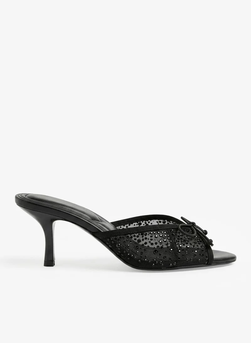 Truffle Mid Heel Rhinestone Embellished Detail Sandals