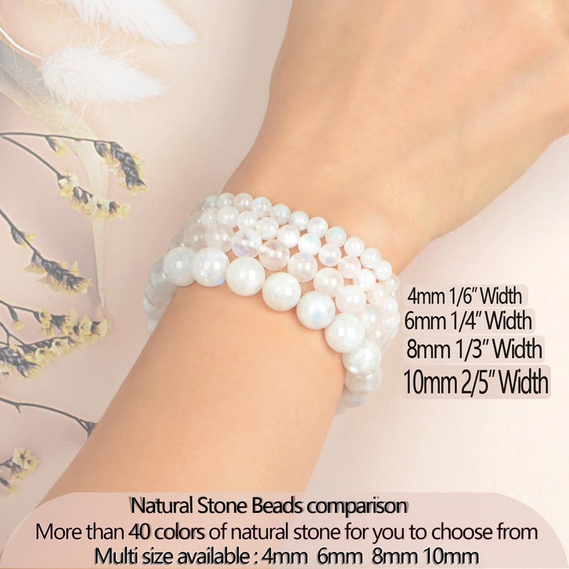 LPBeads Handmade Natural Gemstone Stretch Elastic 4mm Moonstone Bracelet Healing Crystal Round Stone Beads Jewelry Gifts for Women Men - Image 5