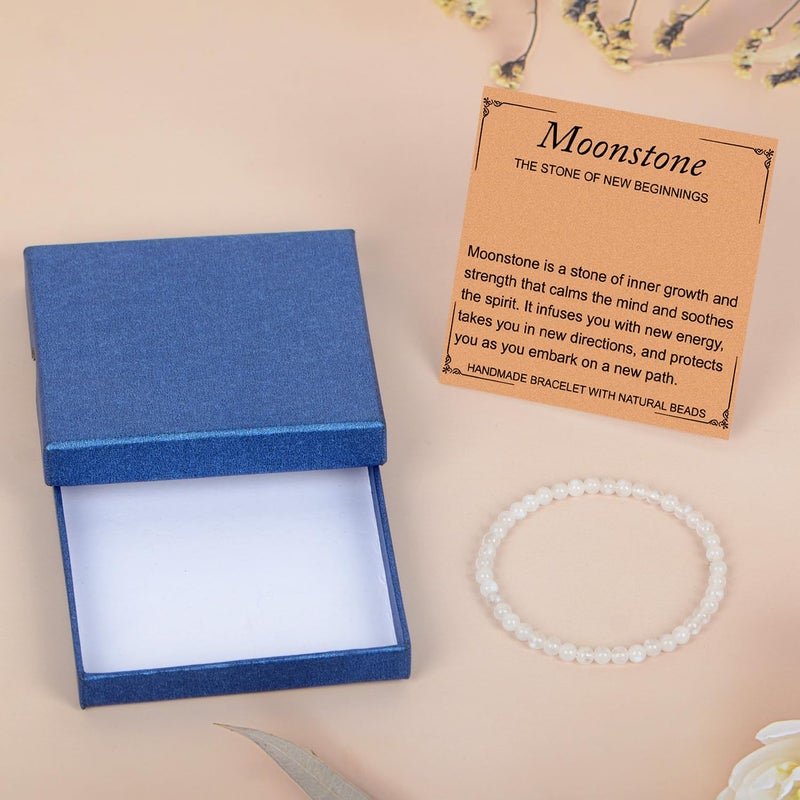 LPBeads Handmade Natural Gemstone Stretch Elastic 4mm Moonstone Bracelet Healing Crystal Round Stone Beads Jewelry Gifts for Women Men - Image 2