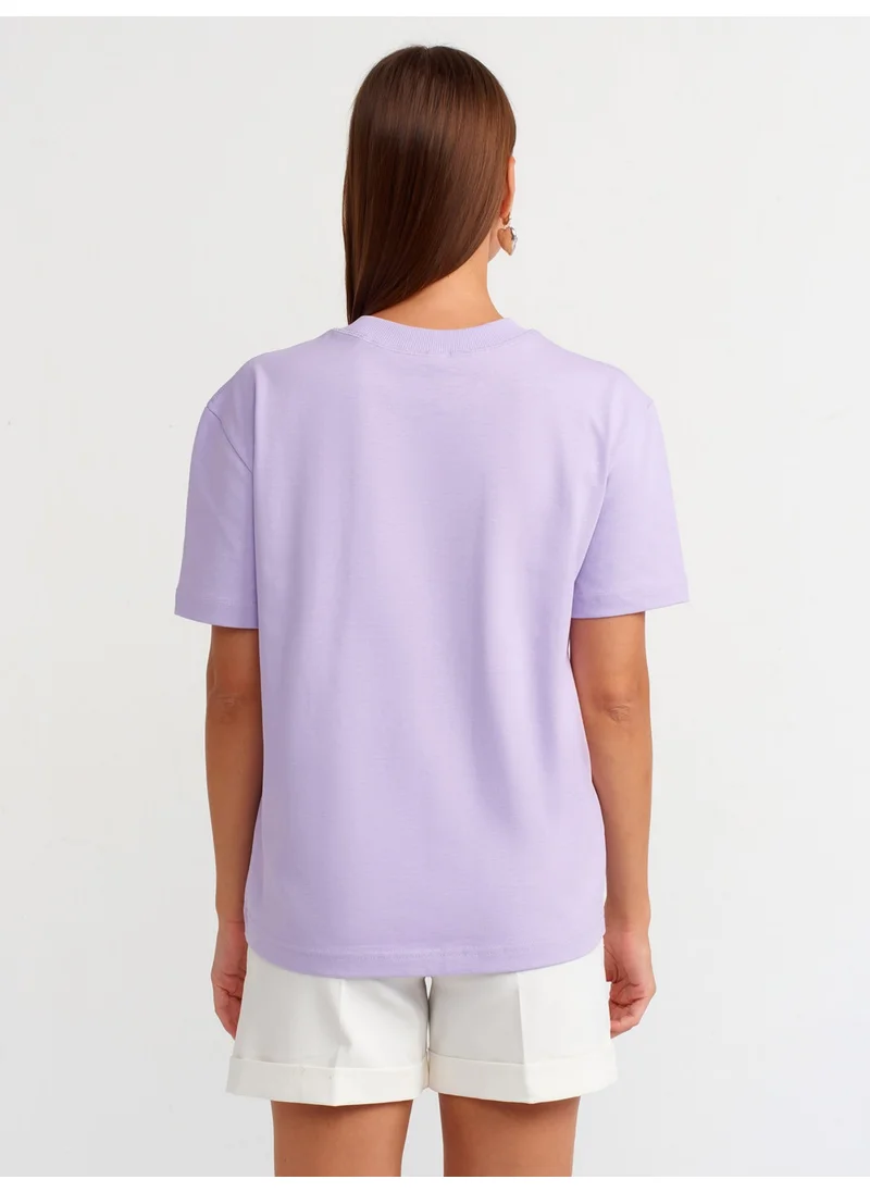 ديلفين 30312 Decorative Stitched Crew Neck T-shirt-Lilac