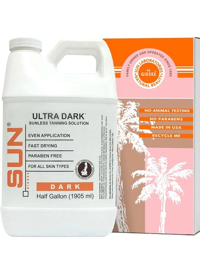 Sun Laboratories by Giesee Sun Laboratories By Giesee Ultra Dark Spray Tan Solution 1/2 Gallon - Professional Sunless Tanning Spray for Airbrush Tan, Self Tanner Mist, Sun Tanning Lotion, Fake Tan  - Image 1