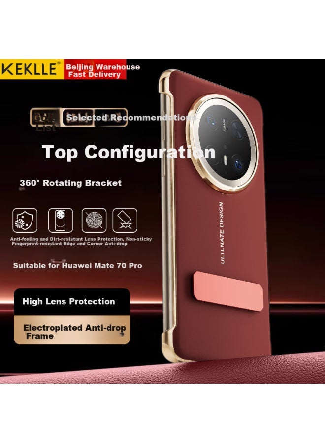 Keklle Rotating Stand Case For Huawei Mate 70 Pro, Ultra-thin Shockproof Cover With Rotating Stand Leather Case - Ruby Red - Image 1