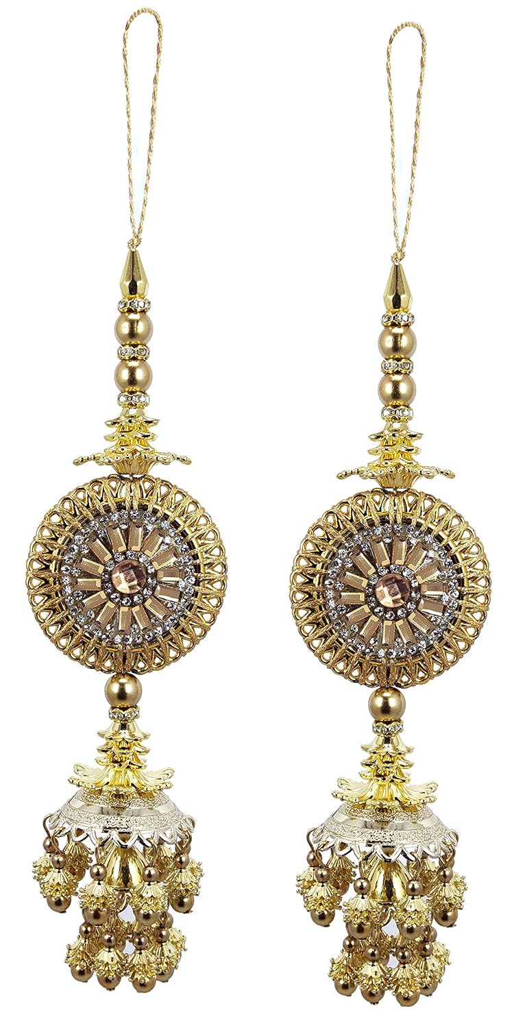 RAADHE CREATION Fancy Golden Hand Made Work Plastic and Fabric Ethnic Lehenga Hanging Tassel Latkan 2 pic Golden