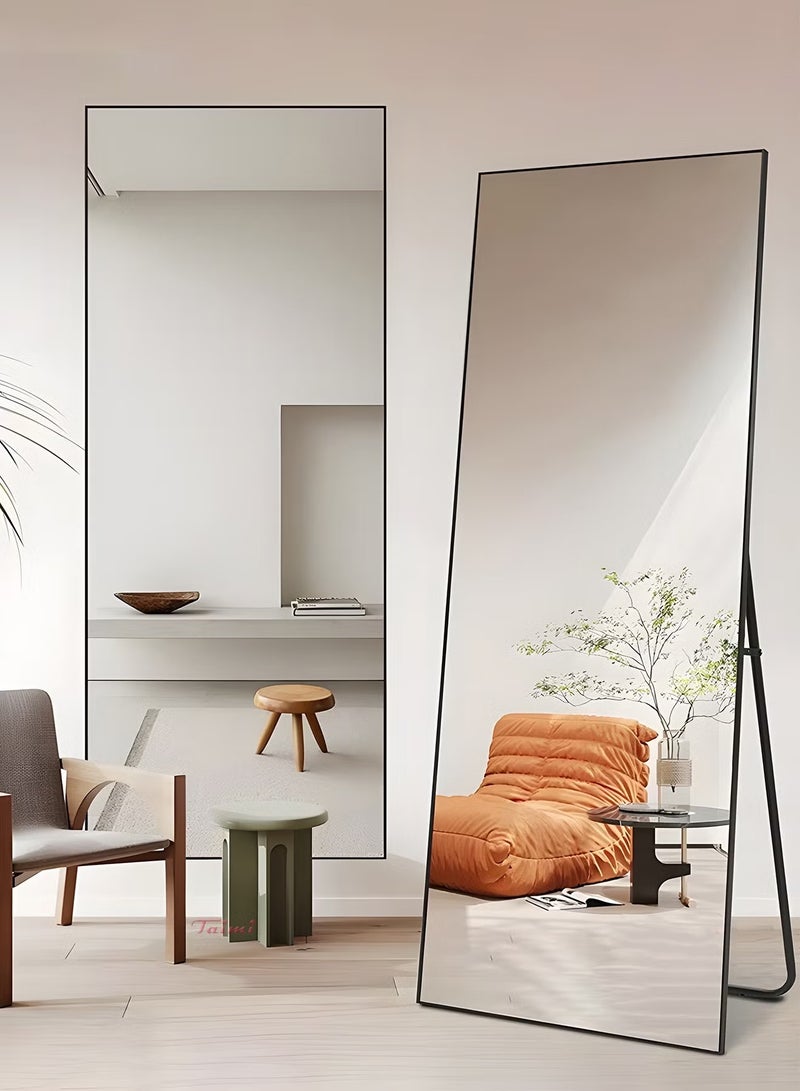 Taimi Large mirror with elegant design 160x50cm- Full length mirror with Black metal frame and back stand - Its wonderful design is suitable for living rooms, dressing rooms and bedrooms - Image 1