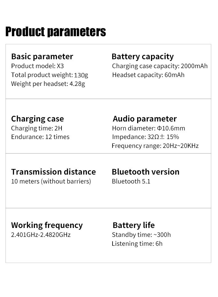 X3 B TWS BT 5.1 Wireless Touch Control Earphones With 2000mAh Magnetic Charging Case