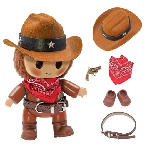 aimpiwt Western Cowboy Doll Clothes Set 17cm Fashion Dolls Outfit with Hat Scarf Belt Shoes for Display and Photoshoot - Image 1