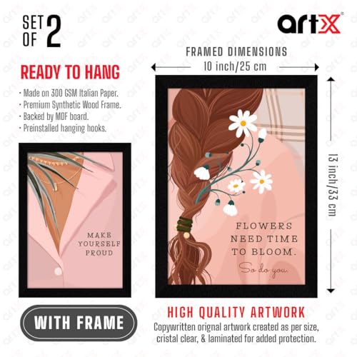ArtX Paper Women Self Love Motivational Quotes Wall Frames, Inspiring Quotes For Home, Boho Office and Study Room Decor, Multicolor Framed Posters, A4, Set of 2 - Image 2