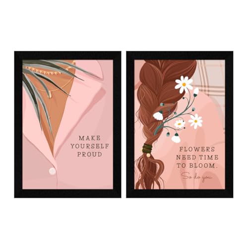 ArtX Paper Women Self Love Motivational Quotes Wall Frames, Inspiring Quotes For Home, Boho Office and Study Room Decor, Multicolor Framed Posters, A4, Set of 2 - Image 1