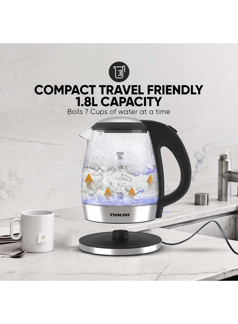 NIKAI Compact, Cordless Electric Glass Kettle Boiler, Automatic Shut Off, Boil Dry Protection, Led Indicator, Integrated Filter, 360° Rotating Base, For Home And Office Use 1.7 L 2200 W NK313G Glass - Image 3