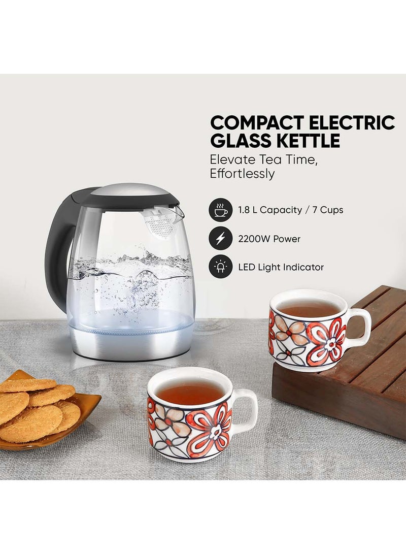 NIKAI Compact, Cordless Electric Glass Kettle Boiler, Automatic Shut Off, Boil Dry Protection, Led Indicator, Integrated Filter, 360° Rotating Base, For Home And Office Use 1.7 L 2200 W NK313G Glass - Image 2