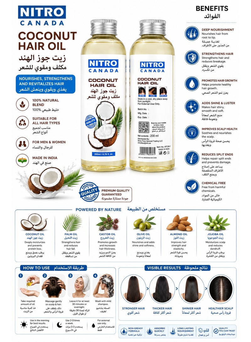 Nitro Canada Coconut Hair Oil with Multiple Natural Oils - 200ml - Image 2