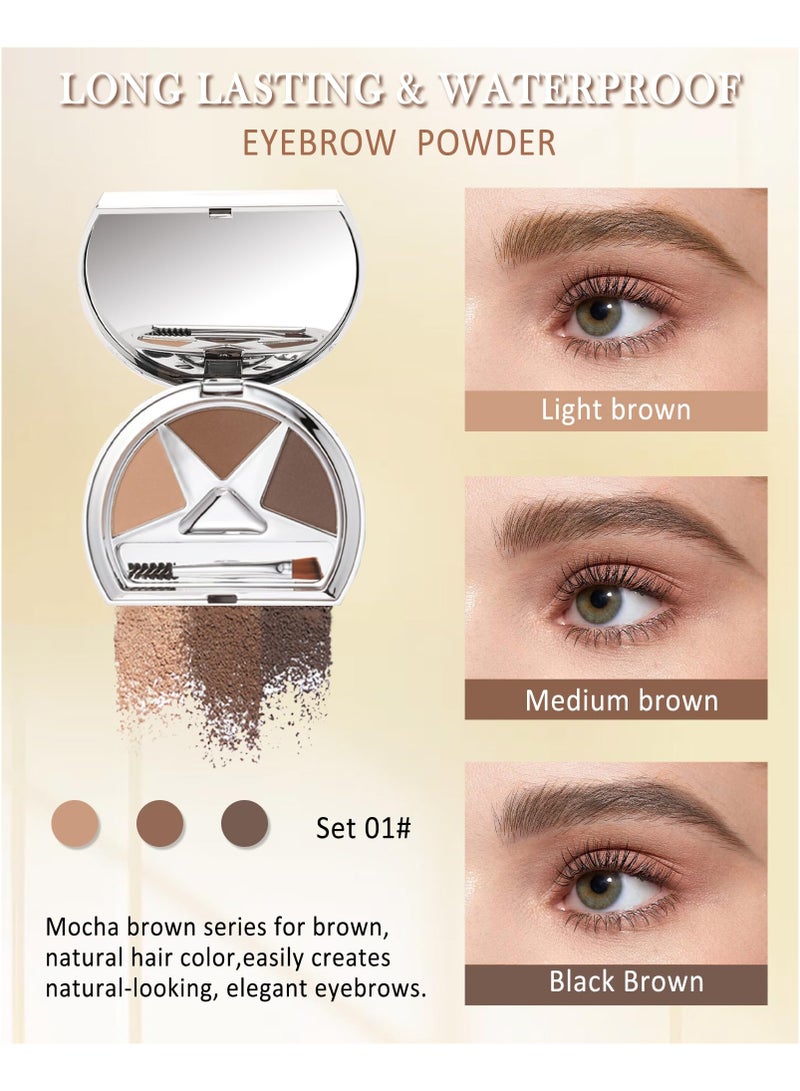 SYOSI Eyebrow Powder Makeup Kit, 3 Colors Eye Brow Powder Long-Lasting Waterproof, Tinted Eyebrow Powder Light Medium Dark Brown Brow Filler, With Mirror,Brow Tool-Set, for Women - Image 2