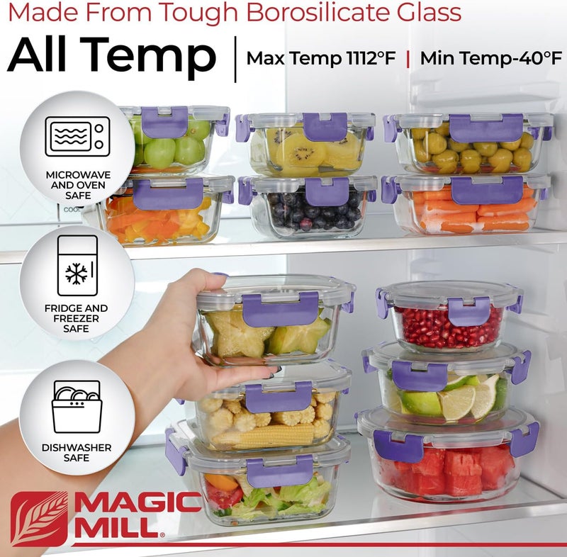 Magic Mill Glass Storage Containers With Lids Set  Ultimate 24pc Set with BPA Free Airtight Locking Lids for Lunch  Food Storage  Meal Prep  Fridge  Freezer  and Dishwasher Safe - Image 1