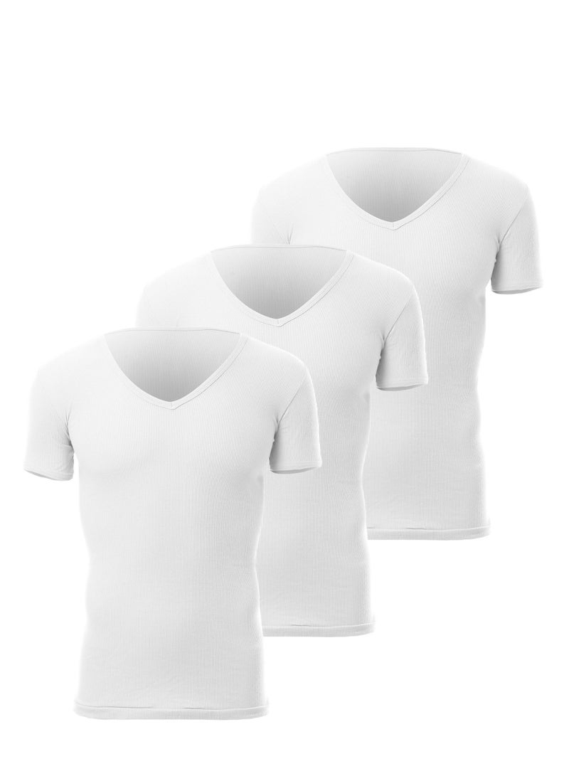 Cottonil Pack of 3 White Half Sleeve Undershirt V Neck Derby 100% Cotton for Men - Image 1