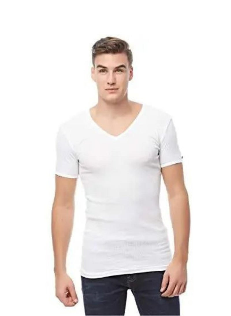 Cottonil Pack of 3 White Half Sleeve Undershirt V Neck Derby 100% Cotton for Men - Image 2