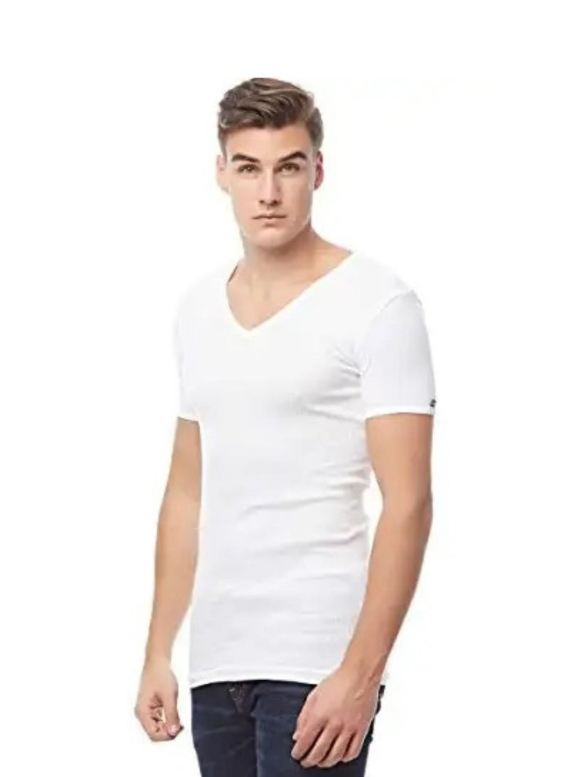 Cottonil Pack of 3 White Half Sleeve Undershirt V Neck Derby 100% Cotton for Men - Image 3